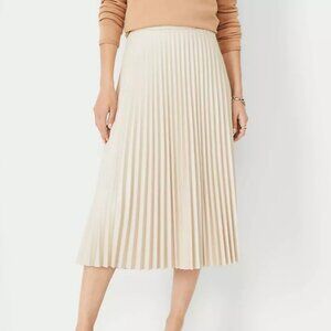 Ann Taylor Faux Leather Pleated Midi Skirt